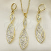 Juego de Arete y Dije de Adulto 10.99.0010 Oro Laminado, Diseño de Torcido, con Blanca Cristal, Pulido, Tono Dorado