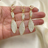 Juego de Arete y Dije de Adulto 10.99.0010 Oro Laminado, Diseño de Torcido, con Blanca Cristal, Pulido, Tono Dorado
