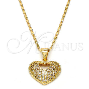 Collares con Dije 04.156.0035.20 Oro Laminado, Diseño de Corazón, con Blanca Micro Pave, Pulido, Tono Dorado (02 MM Thickness, 20 Inches Length)