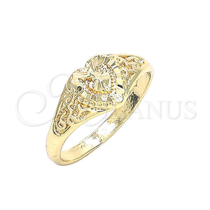 Anillo Elegante 01.63.0558.07 Oro Laminado, Diseño de Corazón, Diamantado, Tono Dorado (Size 7)