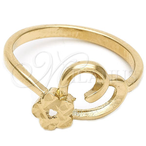 Anillo Elegante 01.63.0563.09 Oro Laminado, Diseño de Flor y Corazón, Diamantado, Tono Dorado (Size 9)