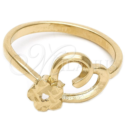 Anillo Elegante 01.63.0563.09 Oro Laminado, Diseño de Flor y Corazón, Diamantado, Tono Dorado (Size 9)