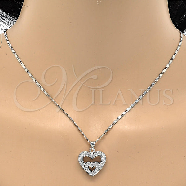Collares con Dije 04.156.0031.1.20 Rodio Laminado, Diseño de Corazón, con Micro Pave Blanca, Pulido, Rodinado (Grosor 01 MM, 18 Pulgadas de Largo)