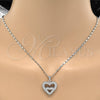 Collares con Dije 04.156.0031.1.20 Rodio Laminado, Diseño de Corazón, con Micro Pave Blanca, Pulido, Rodinado (Grosor 01 MM, 18 Pulgadas de Largo)