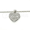 Collares con Dije 04.156.0031.1.20 Rodio Laminado, Diseño de Corazón, con Micro Pave Blanca, Pulido, Rodinado (Grosor 01 MM, 18 Pulgadas de Largo)