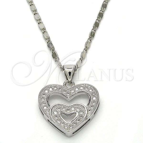 Collares con Dije 04.156.0031.1.20 Rodio Laminado, Diseño de Corazón, con Micro Pave Blanca, Pulido, Rodinado (Grosor 01 MM, 18 Pulgadas de Largo)