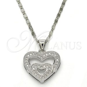Collares con Dije 04.156.0031.1.20 Rodio Laminado, Diseño de Corazón, con Micro Pave Blanca, Pulido, Rodinado (Grosor 01 MM, 18 Pulgadas de Largo)