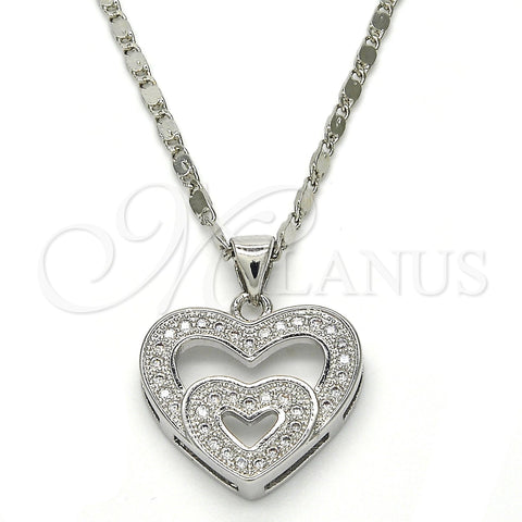 Collares con Dije 04.156.0031.1.20 Rodio Laminado, Diseño de Corazón, con Micro Pave Blanca, Pulido, Rodinado (Grosor 01 MM, 18 Pulgadas de Largo)
