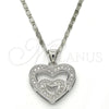Collares con Dije 04.156.0031.1.20 Rodio Laminado, Diseño de Corazón, con Micro Pave Blanca, Pulido, Rodinado (Grosor 01 MM, 18 Pulgadas de Largo)