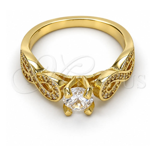 Anillo Multi Piedra 01.99.0097.07 Oro Laminado, Diseño de Infinito, con Zirconia Cubica Blanca y Micro Pave Blanca, Pulido, Tono Dorado (Tamaño 7)
