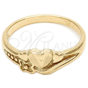 Anillo Elegante 01.63.0569.09 Oro Laminado, Diseño de Flor y Corazón, Diamantado, Tono Dorado (Size 9)