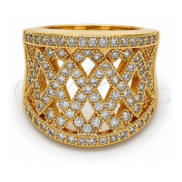 Anillo Multi Piedra 01.266.0006.08 Oro Laminado, con Micro Pave Blanca, Pulido, Tono Dorado (Tamaño 8)