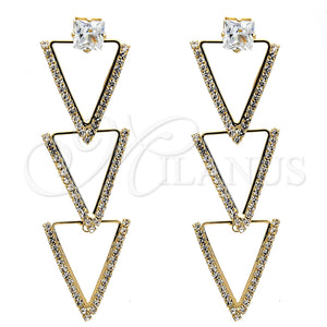 Arete Largo 02.268.0006 Oro Laminado, con Blanca Zirconia Cubica and Blanca Cristal, Pulido, Tono Dorado
