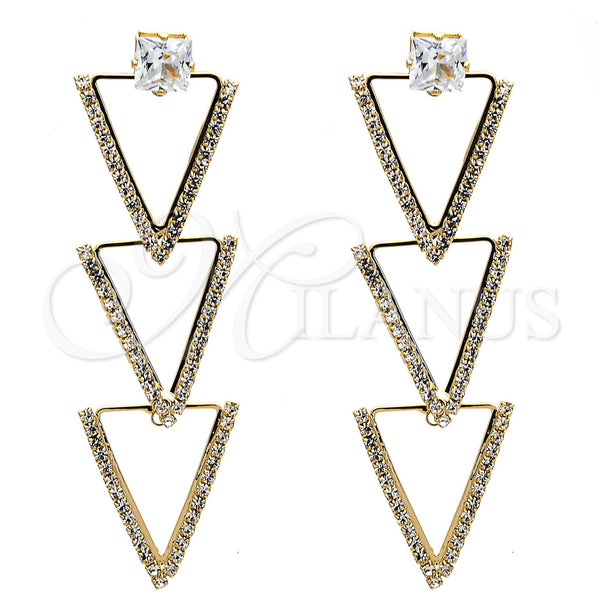 Arete Largo 02.268.0006 Oro Laminado, con Blanca Zirconia Cubica and Blanca Cristal, Pulido, Tono Dorado