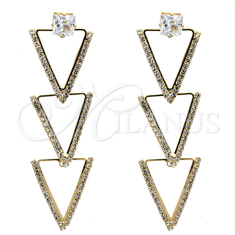 Arete Largo 02.268.0006 Oro Laminado, con Blanca Zirconia Cubica and Blanca Cristal, Pulido, Tono Dorado
