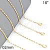 Gargantilla Basica 04.213.0004.18 Oro Laminado, Pulido, Tono Dorado (Grosor 02 MM, 17 Pulgadas de Largo)