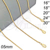 Gargantilla Basica 04.118.0111.20 Oro Laminado, Diseño de Rope, Diamantado, Tono Dorado (05 MM Thickness, 20 Inches Length)