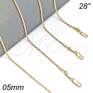Gargantilla Basica 04.118.0112.28 Oro Laminado, Diseño de Rope, Diamantado, Tono Dorado (05 MM Thickness, 28 Inches Length)