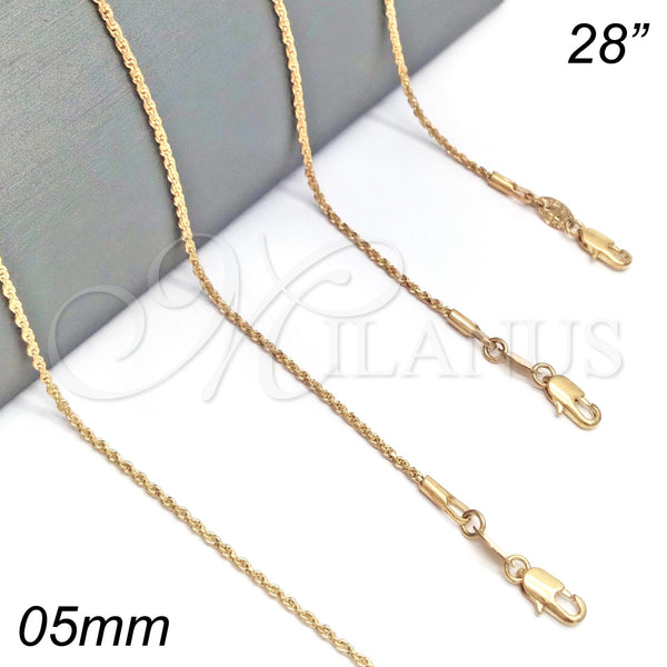 Gargantilla Basica 04.118.0112.28 Oro Laminado, Diseño de Rope, Diamantado, Tono Dorado (05 MM Thickness, 28 Inches Length)