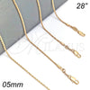 Gargantilla Basica 04.118.0112.28 Oro Laminado, Diseño de Rope, Diamantado, Tono Dorado (05 MM Thickness, 28 Inches Length)