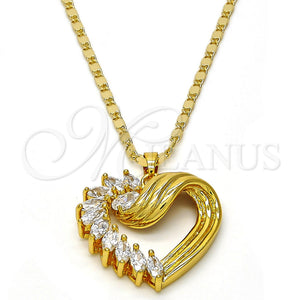 Collares con Dije 04.213.0006.20.GT Tono Dorado, Diseño de Corazón, con Blanca Zirconia Cubica, Pulido, Tono Dorado (02 MM Thickness, 20 Inches Length)