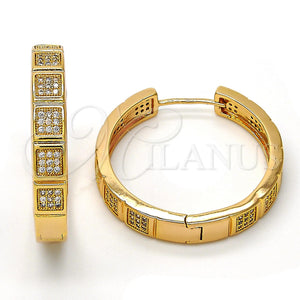 Argolla Huggie 02.213.0009.30 Oro Laminado, con Blanca Micro Pave, Pulido, Tono Dorado