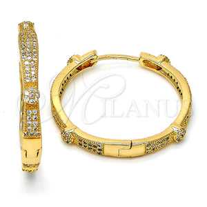 Argolla Huggie 02.213.0010.30 Oro Laminado, Diseño de Flor, con Blanca Micro Pave, Pulido, Tono Dorado