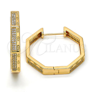 Argolla Huggie 02.213.0012.30 Oro Laminado, con Blanca Micro Pave, Pulido, Tono Dorado