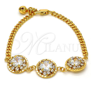 Pulsera Elegante 03.270.0001.07.GT Tono Dorado, Diseño de Flor y Cascavel, con Blanca Cristal, Pulido, Tono Dorado (04 MM Thickness, 7 Inches Length)