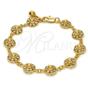 Pulsera Elegante 03.270.0004.07.GT Tono Dorado, Diseño de Flor y Cascavel, con Blanca Cristal, Pulido, Tono Dorado (10 MM Thickness, 7 Inches Length)