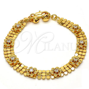 Pulsera Elegante 03.270.0005.07.GT Tono Dorado, Diseño de Flor y Cascavel, con Blanca Cristal, Pulido, Tono Dorado (08 MM Thickness, 7 Inches Length)