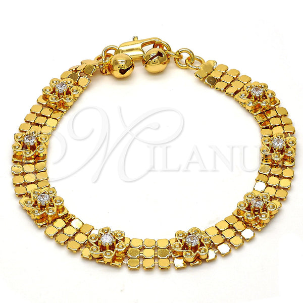 Pulsera Elegante 03.270.0005.07.GT Tono Dorado, Diseño de Flor y Cascavel, con Blanca Cristal, Pulido, Tono Dorado (08 MM Thickness, 7 Inches Length)