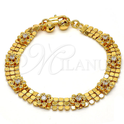 Pulsera Elegante 03.270.0005.07.GT Tono Dorado, Diseño de Flor y Cascavel, con Blanca Cristal, Pulido, Tono Dorado (08 MM Thickness, 7 Inches Length)
