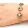 Pulsera Elegante 03.270.0006.08.GT Tono Dorado, Diseño de Flor y Cascavel, con Blanca Cristal and Blanca Zirconia Cubica, Diamantado, Tono Dorado (04 MM Thickness, 8 Inches Length)
