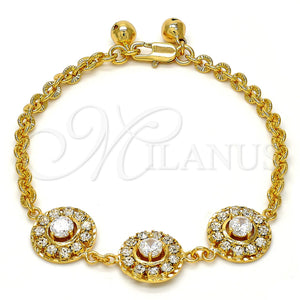 Pulsera Elegante 03.270.0006.08.GT Tono Dorado, Diseño de Flor y Cascavel, con Blanca Cristal and Blanca Zirconia Cubica, Diamantado, Tono Dorado (04 MM Thickness, 8 Inches Length)