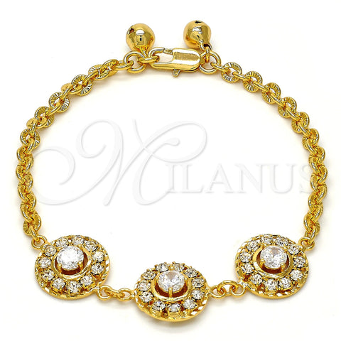 Pulsera Elegante 03.270.0006.08.GT Tono Dorado, Diseño de Flor y Cascavel, con Blanca Cristal and Blanca Zirconia Cubica, Diamantado, Tono Dorado (04 MM Thickness, 8 Inches Length)