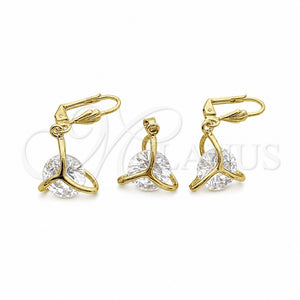 Juego de Arete y Dije de Adulto 10.63.0586 Oro Laminado, con Blanca Zirconia Cubica, Pulido, Tono Dorado