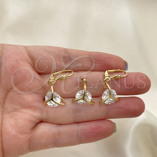 Juego de Arete y Dije de Adulto 10.63.0586 Oro Laminado, con Blanca Zirconia Cubica, Pulido, Tono Dorado