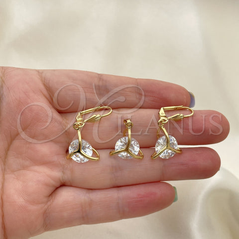 Juego de Arete y Dije de Adulto 10.63.0586 Oro Laminado, con Blanca Zirconia Cubica, Pulido, Tono Dorado