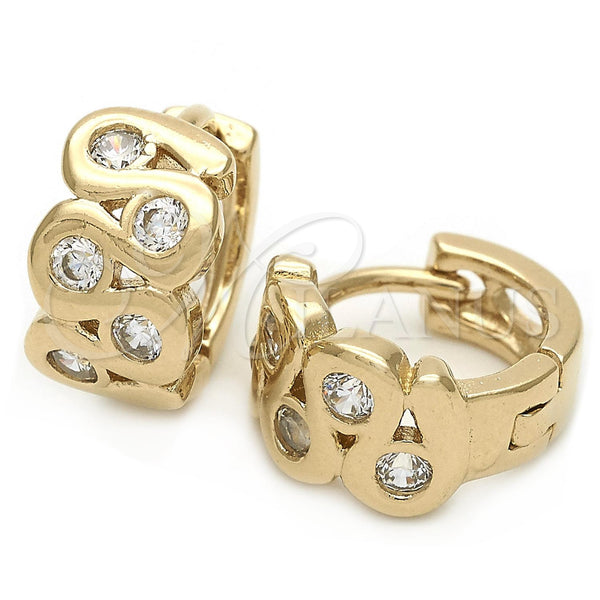 Argolla Huggie 02.63.2568 Oro Laminado, con Blanca Zirconia Cubica, Pulido, Tono Dorado