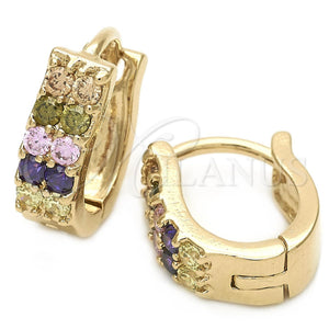 Argolla Huggie 02.63.2572 Oro Laminado, con Multicolor Zirconia Cubica, Pulido, Tono Dorado