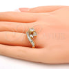 Anillo Multi Piedra 01.199.0002.09.GT Oro Laminado, Diseño de Baguette, con Blanca Zirconia Cubica, Pulido, Tono Dorado (Size 9)