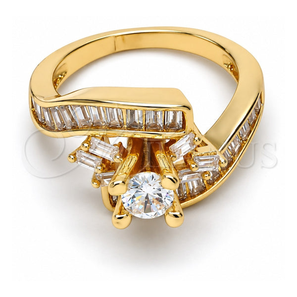 Anillo Multi Piedra 01.199.0002.09.GT Oro Laminado, Diseño de Baguette, con Blanca Zirconia Cubica, Pulido, Tono Dorado (Size 9)
