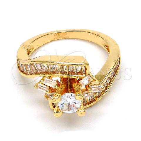 Anillo Multi Piedra 01.199.0002.09.GT Oro Laminado, Diseño de Baguette, con Blanca Zirconia Cubica, Pulido, Tono Dorado (Size 9)