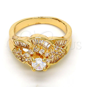 Anillo Multi Piedra 01.199.0003.07.GT Oro Laminado, Diseño de Baguette, con Blanca Zirconia Cubica, Pulido, Tono Dorado (Size 7)