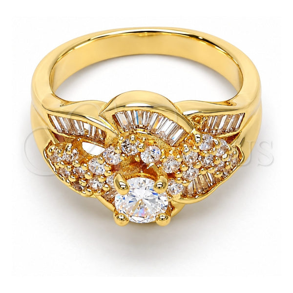 Anillo Multi Piedra 01.199.0003.08.GT Oro Laminado, Diseño de Baguette, con Blanca Zirconia Cubica, Pulido, Tono Dorado (Size 8)