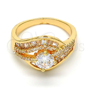 Anillo Multi Piedra 01.199.0004.07.GT Oro Laminado, con Blanca Zirconia Cubica and Blanca Micro Pave, Pulido, Tono Dorado (Size 7)