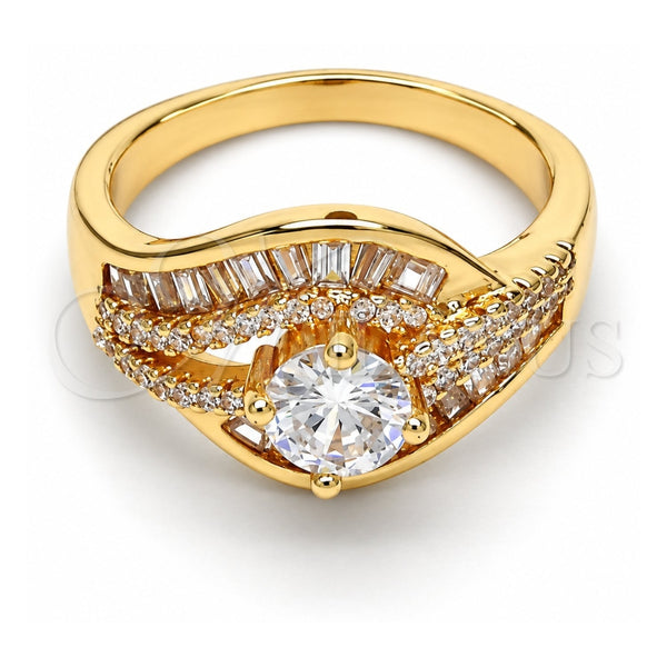 Anillo Multi Piedra 01.199.0004.09.GT Oro Laminado, Diseño de Baguette, con Blanca Zirconia Cubica and Blanca Micro Pave, Pulido, Tono Dorado (Size 9)