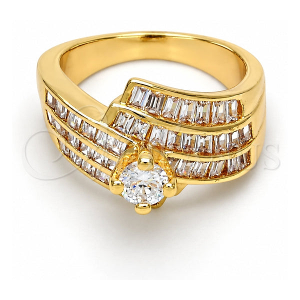 Anillo Multi Piedra 01.199.0005.09.GT Oro Laminado, Diseño de Baguette, con Blanca Zirconia Cubica, Pulido, Tono Dorado (Size 9)