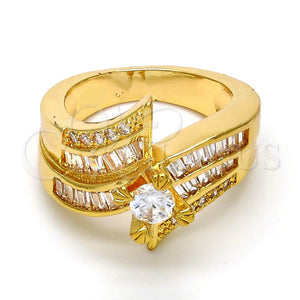 Anillo Multi Piedra 01.199.0006.08.GT Oro Laminado, Diseño de Baguette, con Blanca Zirconia Cubica and Blanca Micro Pave, Pulido, Tono Dorado (Size 8)
